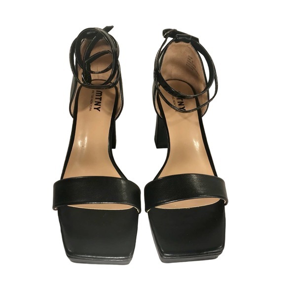 NWT 10M Black MTNY 3” Heel Open Toe Ankle Strap Scandal - Picture 2 of 6